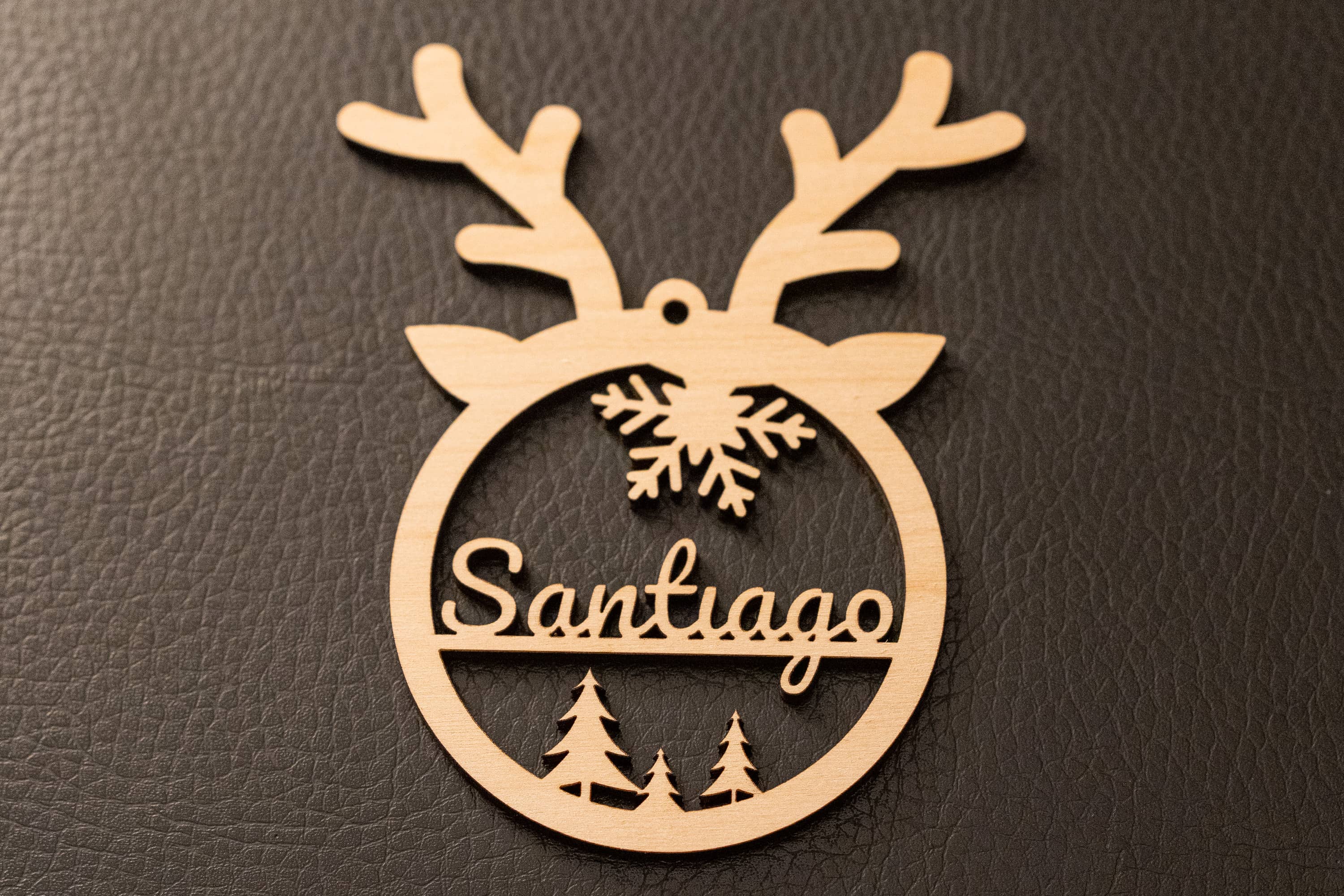 Photo of the named ornament cut out of plywood